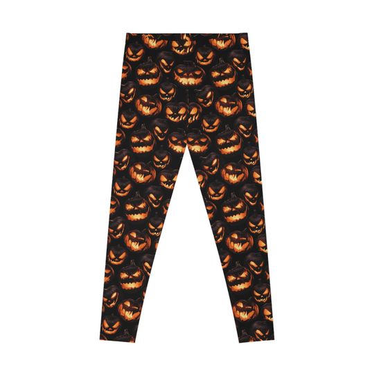 Stretchy Leggings (AOP), Pumpkin, Jack-o-Lantern, Colorful, Dark, Gothic