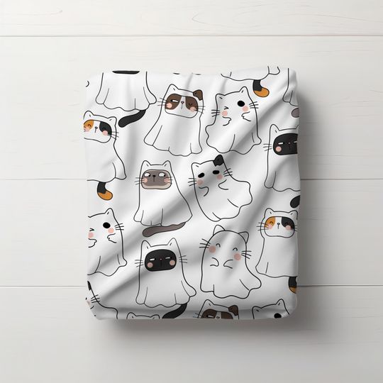 Halloween Cute Ghost Cat Blanket, Kawaii Cat Halloween, Spooky Black Cat, Ghost Blanket, Cat Lover Gift, Dorm Room Decor, Cozy Fall Bedding