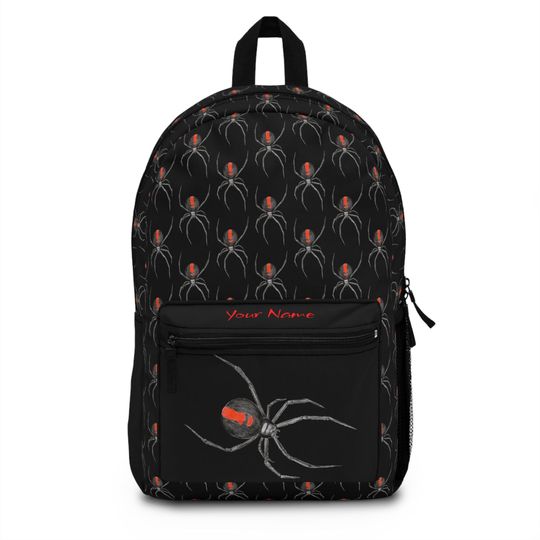 Black Backpack, Redback Spider Design, Personalized