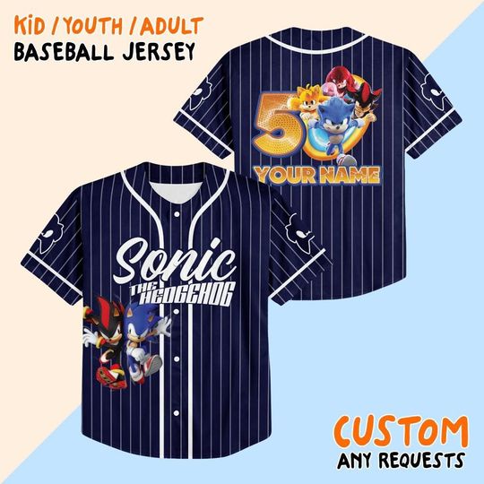 Custom Sonic Shadow The Hedgehog Baseball Jersey, Personalized Number & Name Sonic Jersey, Sonic party jersey, Birthday gift for Kids