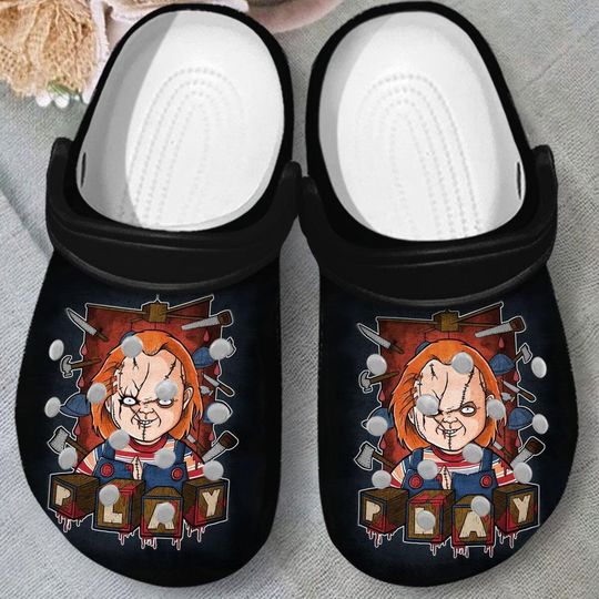 Comfortable Clogs Chucky Doll Horror Movie Black Clogs