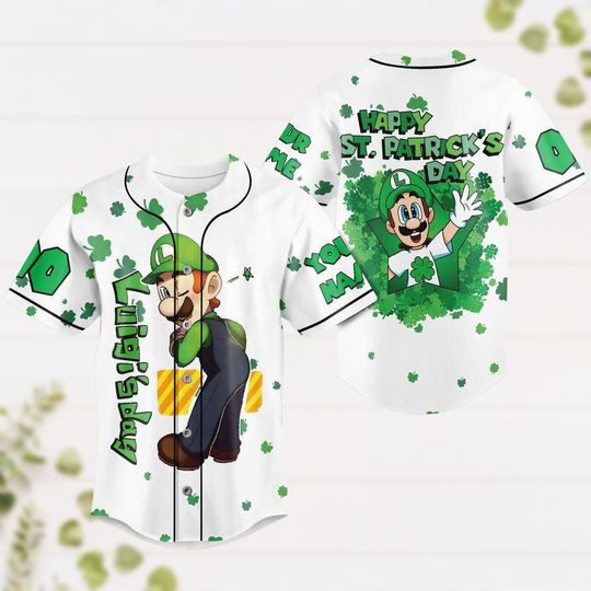 Super Mario Luigis Day T-Shirt, Personalized Baseball Jersey St. Patricks Day, Mario Luigi Patrick Day Jersey, Funny Mario Gaming Tee