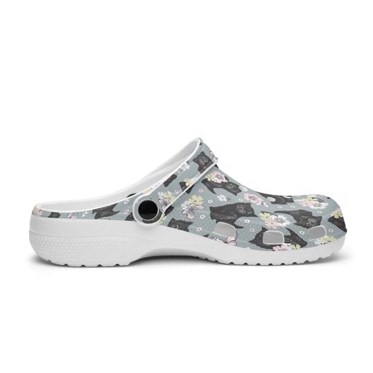 Grey men's - women's rubber clogs, cat clogs for children, cat design shoes, cat pattern women's shoes, slippers with cat motif