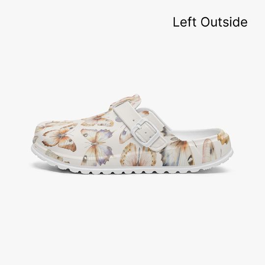 Beige Women's Butterfly Pattern Slip-On Clogs for Work, Garden, and Leisure
