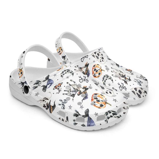 Funny Ghost Women and Men Clogs, Lightweight Garden Shoes with Halloween Cow Pattern, Pumpkin Design, Farm Clogs for Outdoor