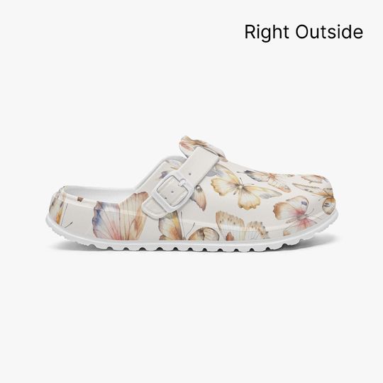 Beige Women's Butterfly Pattern Slip-On Clogs for Work, Garden, and Leisure