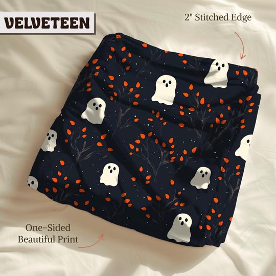 Cozy Halloween Ghost Sherpa Blanket - Cute Fall Blanket - Goth Reading Blanket - Spooky Autumn Home Decor