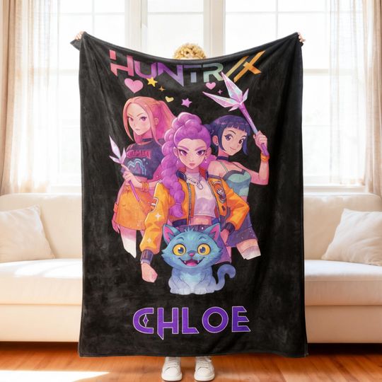 Custom K-pop Demon Hunters Fleece Blanket, Anime-Inspired Cozy Gift for Fans