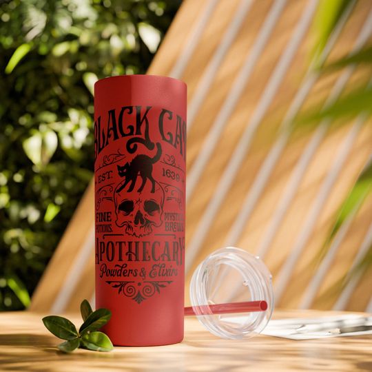 Halloween Tumbler with Straw - Black Cat Apothecary, 20oz
