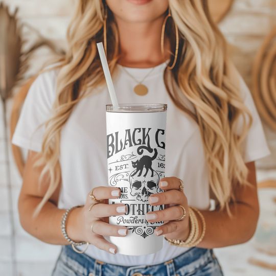 Halloween Tumbler with Straw - Black Cat Apothecary, 20oz