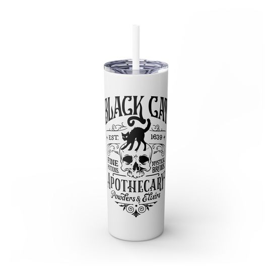 Halloween Tumbler with Straw - Black Cat Apothecary, 20oz