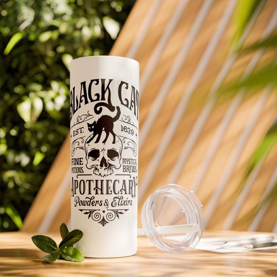 Halloween Tumbler with Straw - Black Cat Apothecary, 20oz
