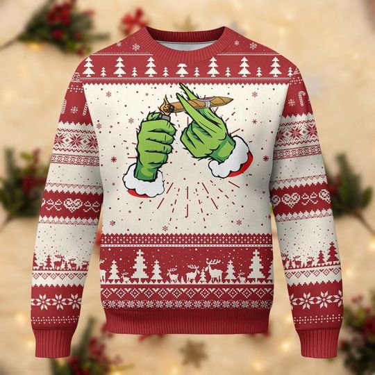 Green Monster Ugly Christmas Sweater, Funny Cartoon Holiday Jumper, Xmas Party Sweater