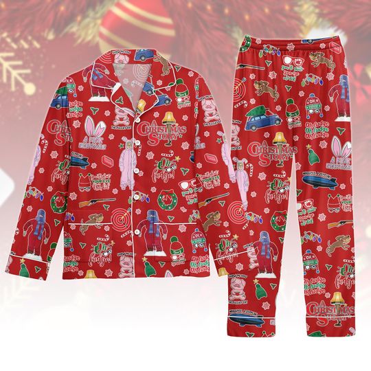 Retro Christmas Pajamas Set for Adults, Holiday Sleepwear & Loungewear, Comfortable Family Matching PJs