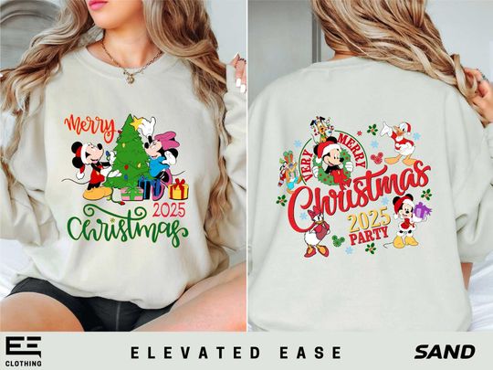 Mickey's Very Merry Christmas Party 2025 2-Sided Disney Christmas Sweatshirt, Mickey and Friends Xmas Shirt