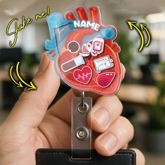 Anatomical Heart Shaker Badge Reel, Medical Staff Nurse Doctor ID Holder, Cute Retractable Badge Clip