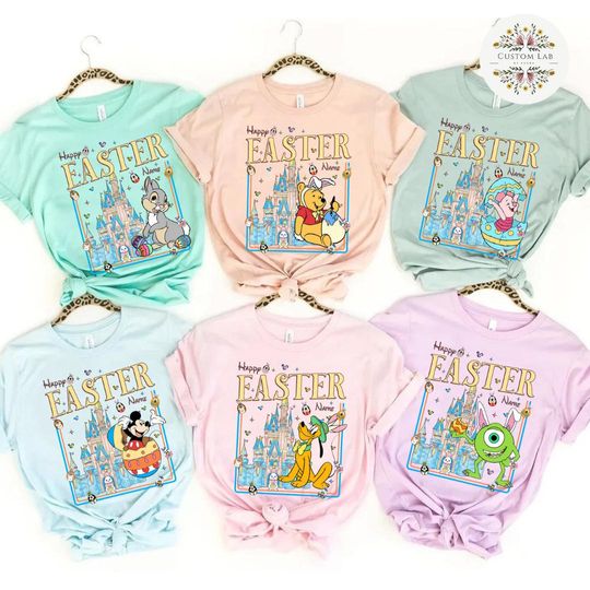 Personalized Disney Easter Shirt, Mickey and Friends Winnie The Pooh Bunny Egg Happy Easter Day, Family Easter Rabbit Costume, Kids Easter