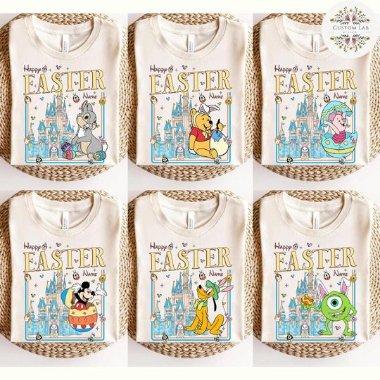 Personalized Disney Easter Shirt, Mickey and Friends Winnie The Pooh Bunny Egg Happy Easter Day, Family Easter Rabbit Costume, Kids Easter