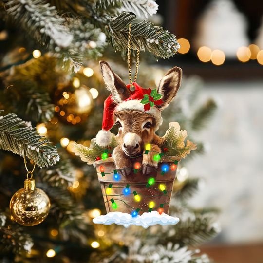 Christmas Donkey Ornament, Funny Donkey In Bucket Christmas Ornament, Farm Animal Decor, Xmas Tree Decor, Christmas Gifts Idea