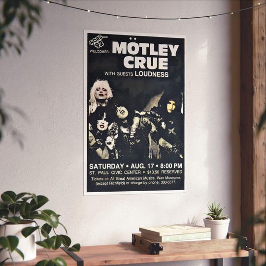 Vintage Motley Crue Concert Poster 1985 Vertical Wall Art Retro Music Decor for Fans
