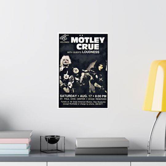 Vintage Motley Crue Concert Poster 1985 Vertical Wall Art Retro Music Decor for Fans