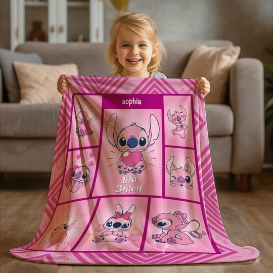 Personalized Name Stitch Blanket, Lilo And Stitch Blanket, Stitch Birthday Gifts, Newborn Blanket Gift, Stitch Blanket For Kids