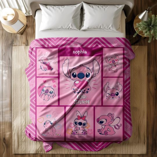 Personalized Name Stitch Blanket, Lilo And Stitch Blanket, Stitch Birthday Gifts, Newborn Blanket Gift, Stitch Blanket For Kids