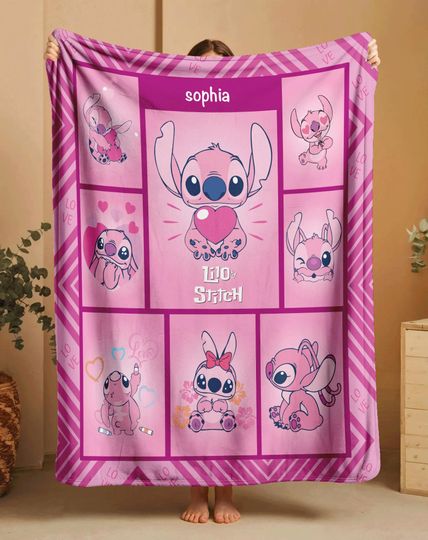 Personalized Name Stitch Blanket, Lilo And Stitch Blanket, Stitch Birthday Gifts, Newborn Blanket Gift, Stitch Blanket For Kids
