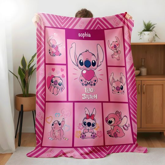 Personalized Name Stitch Blanket, Lilo And Stitch Blanket, Stitch Birthday Gifts, Newborn Blanket Gift, Stitch Blanket For Kids