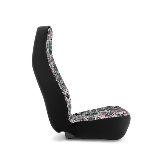 Pastel Goth Car Seat Covers: Skull Patchwork, Halloween Decor - Set of Two