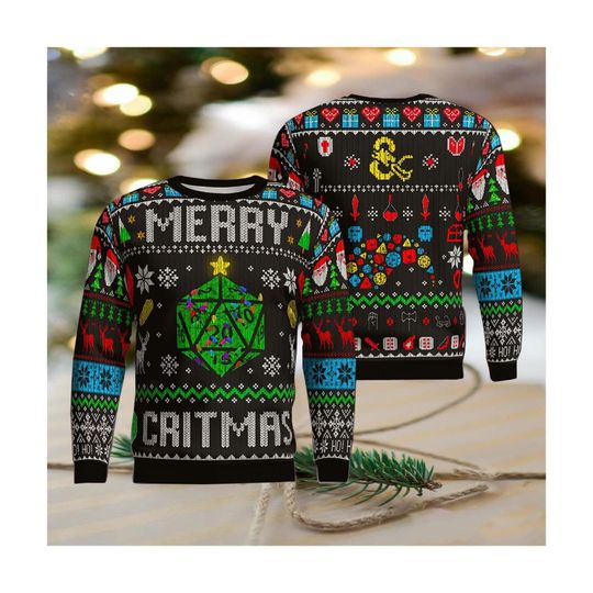 Dungeons And Dragons Merry Critmas Christmas Gift Ugly Christmas Sweater, D&D Dragon Ugly Sweater, Ugly Christmas  Sweater, Fan Gift