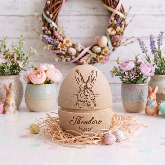 Personalized Fillable Wooden Easter Egg, Custom Name Engraved Hollow Egg 2026, Baby First Easter Keepsake Gift, Easter Basket Stuffer Decor