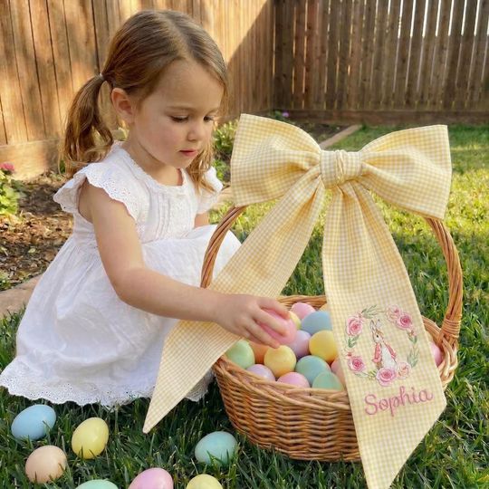 Personalized Easter Basket Decoration, Easter Seersucker, Monogrammed Bunny Design, Easter Gift, Spring Bunny Accessory