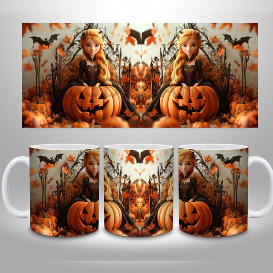 3D Halloween Mini Classic Cartoon Character Mug Wrap,  Mug Sublimation Wrap