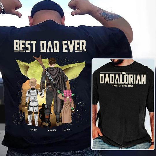 The Dadalorian Personalized Shirt Gift For Dad, Custom Kids Name I Am Their Father Double Sided T-Shirt