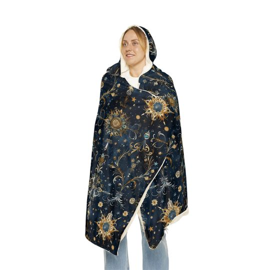 Cosmic Elegance Hooded Snuggle Blanket | Cozy Home Decor, Gift for Her, Stargazer Blanket, Winter Snuggle, Unique Throw
