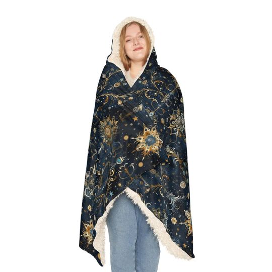 Cosmic Elegance Hooded Snuggle Blanket | Cozy Home Decor, Gift for Her, Stargazer Blanket, Winter Snuggle, Unique Throw
