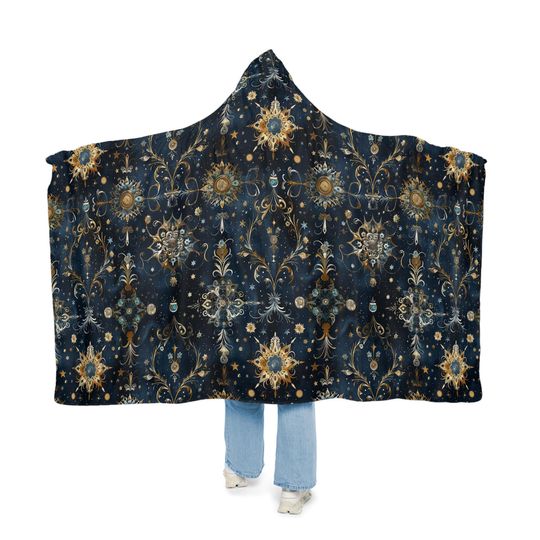 Cosmic Elegance Hooded Snuggle Blanket | Cozy Home Decor, Gift for Her, Stargazer Blanket, Winter Snuggle, Unique Throw