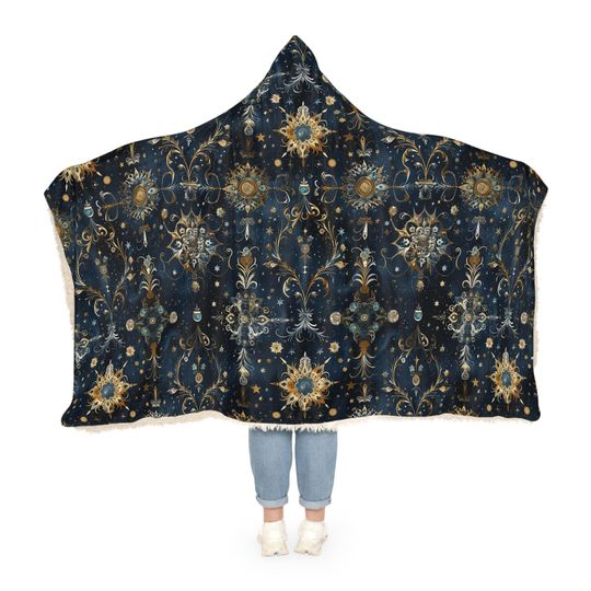 Cosmic Elegance Hooded Snuggle Blanket | Cozy Home Decor, Gift for Her, Stargazer Blanket, Winter Snuggle, Unique Throw