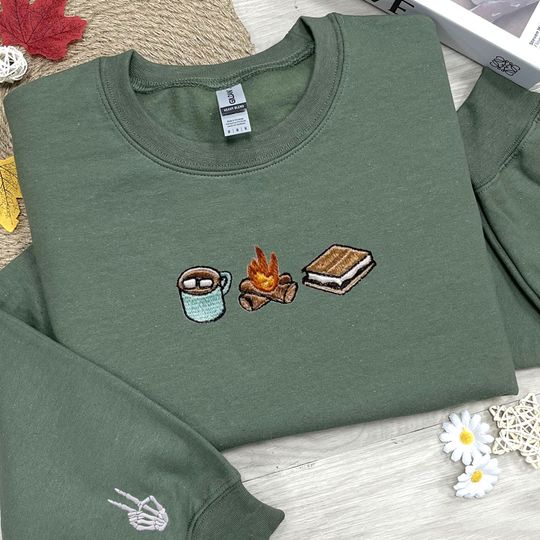 Embroidered Smores Sweatshirt, Campfire Embroidery Shirt, Camping Team Shirt