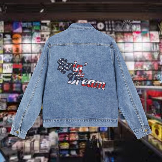 Men's Denim Trucker Jacket with Graphic Back Print, Relaxed Fit