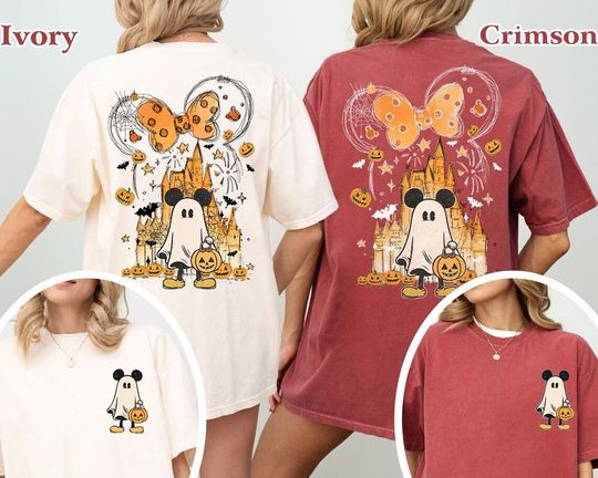Double-Sided Watercolor Castle Halloween Shirt, Mickey Ghost Shirt