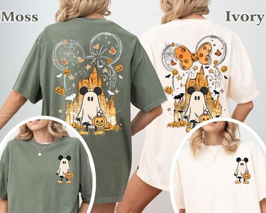 Double-Sided Watercolor Castle Halloween Shirt, Mickey Ghost Shirt