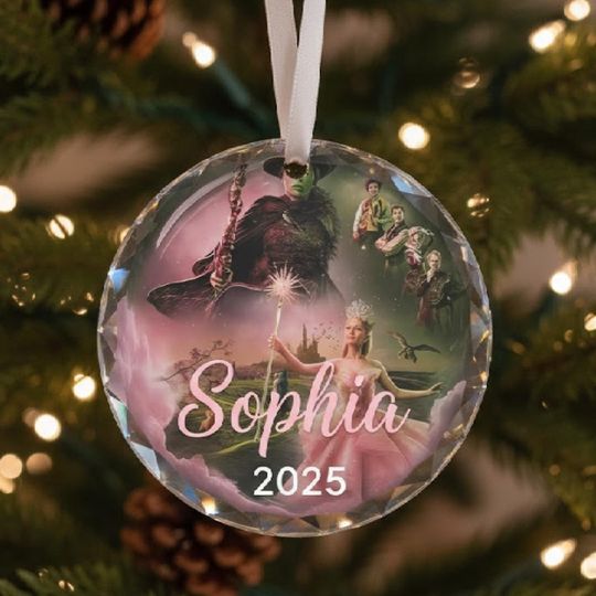Wicked Inspired Ornament, Elphaba and Glinda Glass Keepsake, Broadway Musical Ornament