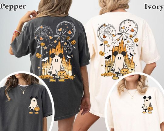 Double-Sided Watercolor Castle Halloween Shirt, Mickey Ghost Shirt