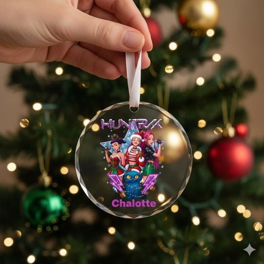Personalized Huntrix Christmas Ornament, Custom Kpop Demon Hunter Glass Acrylic Ceramic Ornament