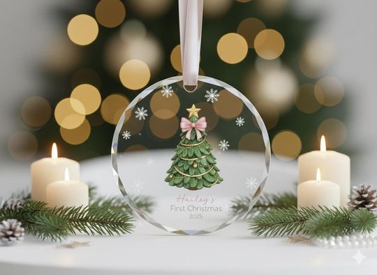 Babys First Christmas Ornament 2025, Personalized Newborn Christmas Tree Ornament
