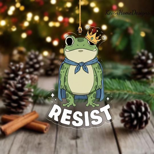 Resist Frog Ornament: Acrylic, Crown Design, 2025