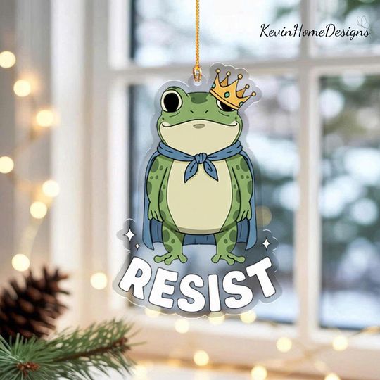 Resist Frog Ornament: Acrylic, Crown Design, 2025