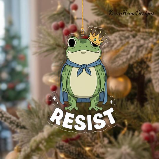 Resist Frog Ornament: Acrylic, Crown Design, 2025